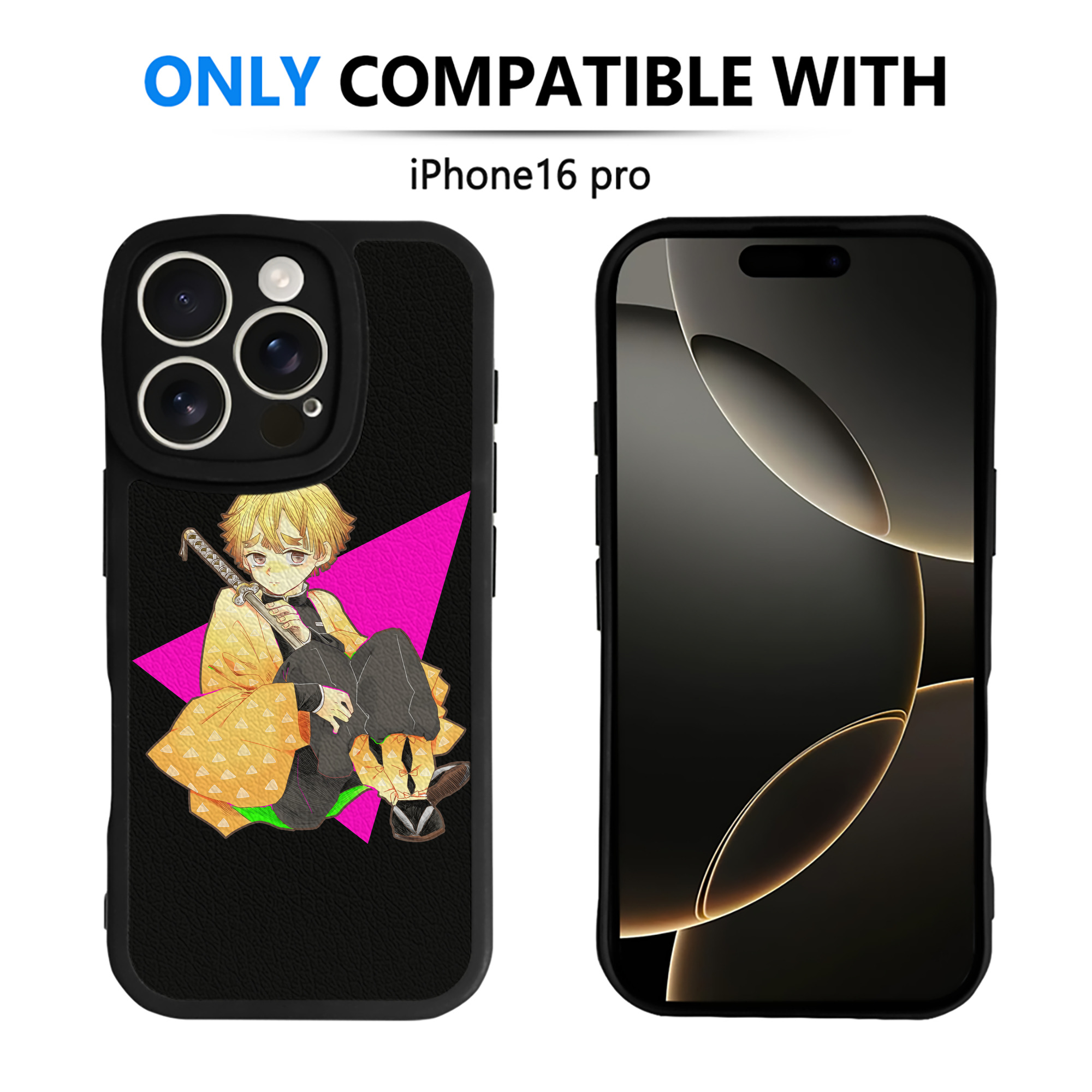 （画像用） 鬼滅の刃（きめつのやいば）我妻 善逸／あがつま ぜんいつ Agatsuma Zenitsu 【iPhone 16シリーズ対応】シリコンスマホケース（レザー調） 材質：シリコン